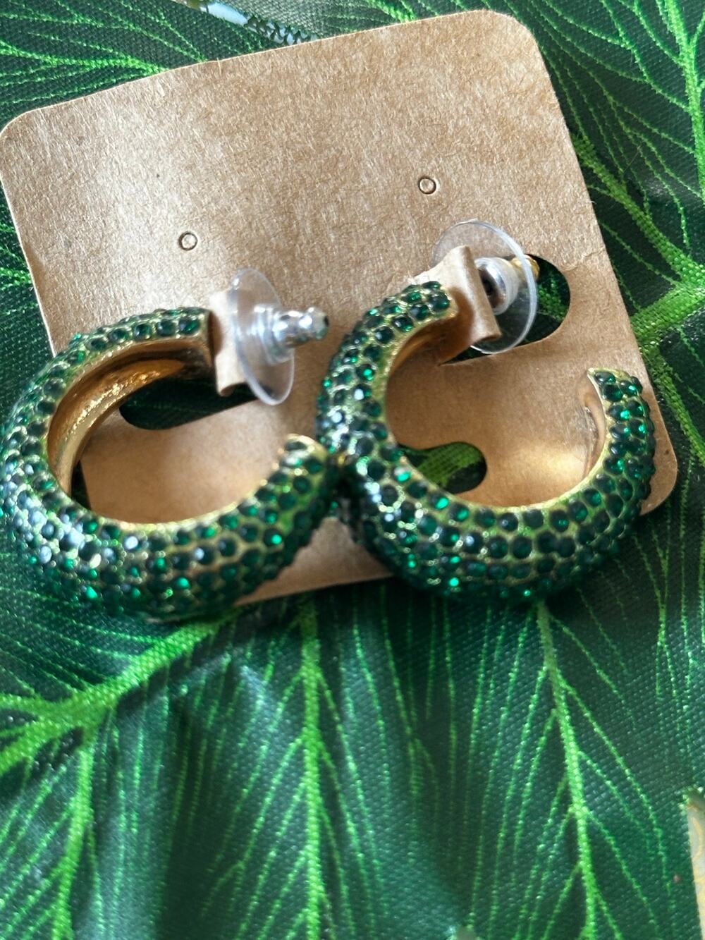 BOGO FREE CHUBBY GREEN CRYSTAL HOOP EARRINGS